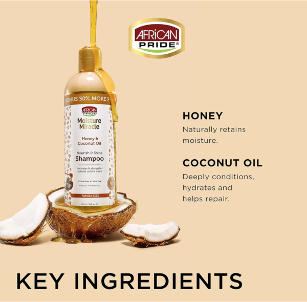 African Pride Moisture Miracle Honey & Coconut Oil Shampoo 16oz – Image 4