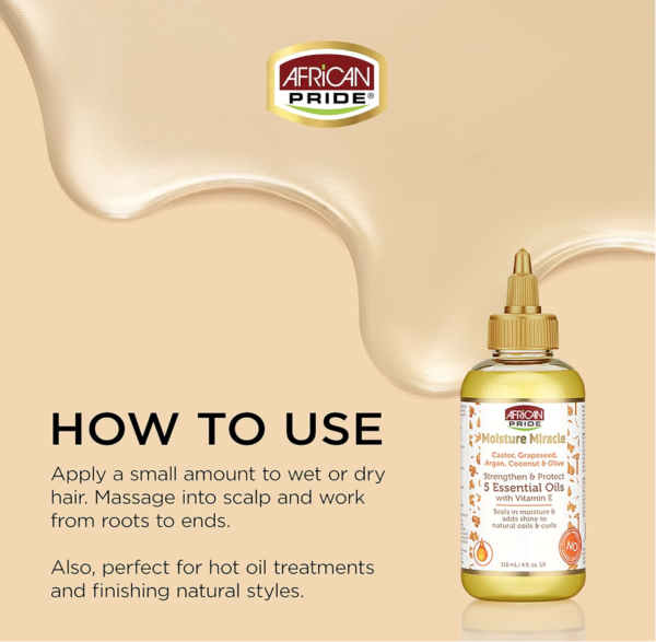 AFRICAN PRIDE MOISTURE MIRACLE – 5 Essentials Oils 118ml – Image 2