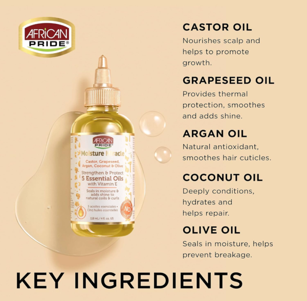AFRICAN PRIDE MOISTURE MIRACLE – 5 Essentials Oils 118ml – Image 3